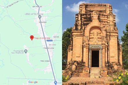 Tháp Chóp Mạt on Google Map and actual photo